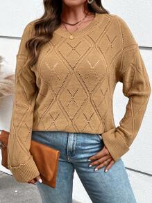 EMERY ROSE 大码纹理毛衣套头衫秋季女装、西方女装、冬季服装 - 咖啡棕 - 查看 6