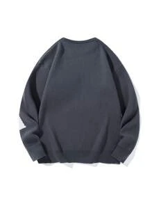 Chillumni 男士圆领长袖字母图案休闲毛衣 - 深灰色 - 查看 2