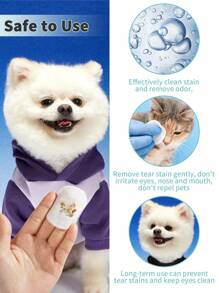 PETSIN 60張寵物眼睛清潔濕巾，用於去除淚痕和污垢 - 藍白色 - 查看 2