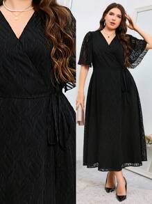 Modelyn Plus Size Solid Color Cutout Tie Wrap Dress Long Evening Dresses