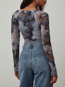 Aloruh Damen neu eingetroffener sexy, Bodysuit mit Blume Muster, hohem Kragen und enganliegender Form für Büro und Lässig, Herbst-Winter