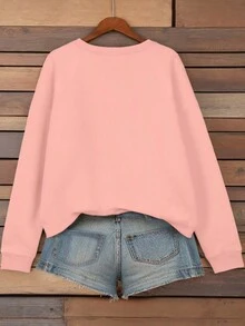 SHEIN LUNE 大尺碼女款心型印花圓領套頭衫 - 藕粉色 - 查看 2