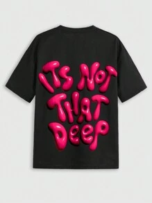 Manasseto Slogan Graphic Tee IT's NOT THAT DEEP, School - Black - View 1