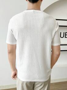 SWAVVY 男士 T 恤修身圆领短袖纯色休闲韩版时尚夏季针织上衣 - 白色 - 查看 2