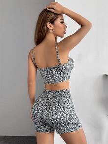 Muchica Women's Leopard Print Crop Top And Shorts 2-Piece Set, Slim Fit, Summer - Grey - View 2