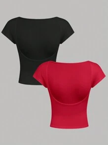 SHEIN Girlism 2 Stücke/Set gestrickte Kurzarm T-Shirts für Tween-Mädchen, Lässig