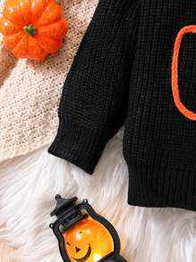 Baby Mädchen Pullover mit Rundhalsausschnitt und Langarm in Orange, Beige, Weiß, Orange, Kürbis, Karamell, Braun, warm und bequem, geeignet für Herbst/Winter, mit Linien, Cartoon, gestickten Kürbis Designs, geeignet für Halloween, Weihnachten, Feiertage, süß, lässig, modisch, geeignet für den täglichen Gebrauch, Zuhause, Outdoor, Reisen - Schwarz - Übersicht 5