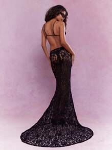 MISSGUIDED Music Festival Sheer Lace Mermaid Hem Maxi Skirt With Train
