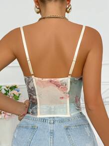 Rafferiza 女士夏季无袖油画印花修身街头风格背心图案 T 恤女式上衣 - 彩色 - 查看 2