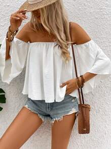 Breezaya 香檳色露肩優雅女士襯衫 - 白色 - 查看 4