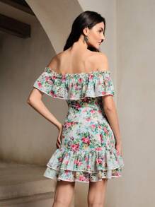 Anewsta Gaun Bermotif Ruffle dengan Hem Ruffle - MultiWarna - View 2