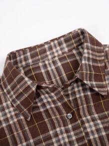 INAWLY 女式休闲格子宽松落肩衬衫，春秋装 - 彩色 - 查看 3