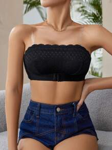 1 Áo Ngực Bandeau Chống Trơn Trượt Cho Nữ, Áo Ống Ren Lãng Mạn Mùa Hè Với Dây Đai Có Thể Tháo Rời - màu đen - Xem 6
