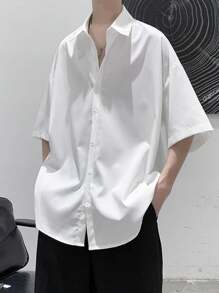 Claim Dot Loose Fit Men's Split Hem Drop Shoulder Shirt, For Fall