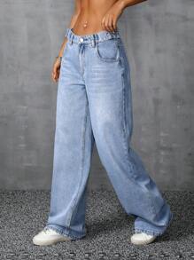 SHEIN ICON 女士前扣多口袋牛仔裤，休闲日常穿着