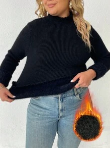 Calvaya Plus Mock Neck Thermal Lined Sweater For Dailywear, For Winter Knit Pullover Fall - Black - View 8