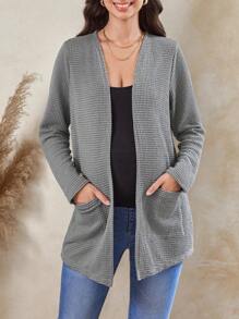 SHEIN Chaqueta de cárdigan casual de manga larga para mujeres embarazadas, otoño e invierno - Gris - Ver 6