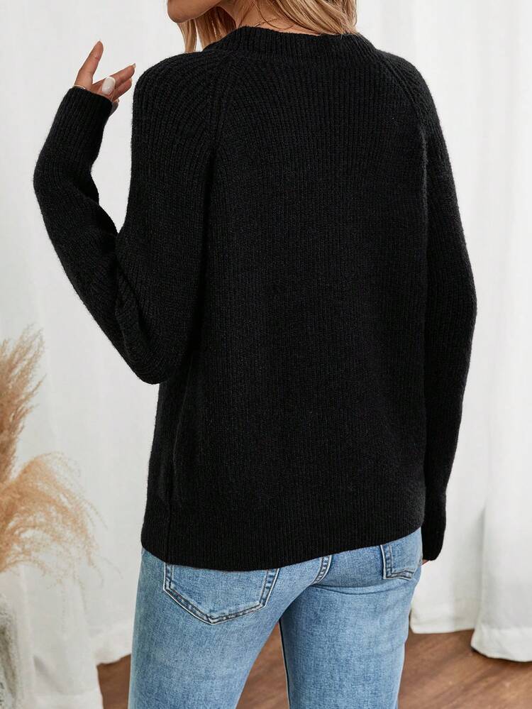 Maglione casual da donna con collo tondo, maniche lunghe e decorazione con bottoni in metallo, adatto per autunno/inverno