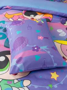 THE POWERPUFF GIRLS X SHEIN Cute Cartoon Figures And Pillow Pattern Comfortable Duvet Cover Set