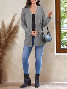 SHEIN Chaqueta de cárdigan casual de manga larga para mujeres embarazadas, otoño e invierno - Gris - Ver 5