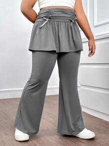 SHEIN Tween Girls Extended Size Casual Simple Comfortable Solid Color Ruffle Bow Sweatpants