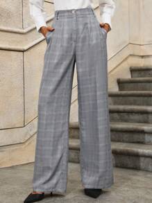 SHEIN Clasi Women Plaid Pocket Suit Pants - Multicolor - View 1