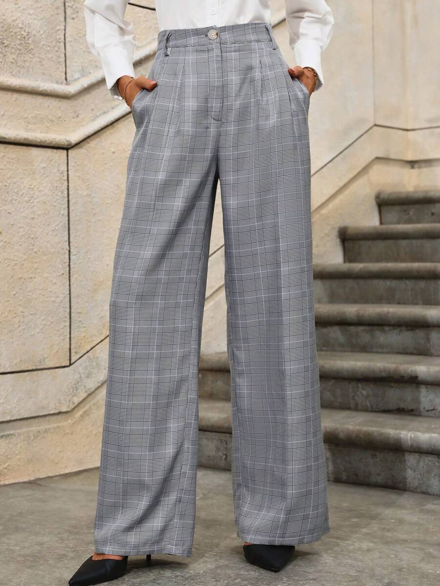 SHEIN Clasi Women Plaid Pocket Suit Pants - Multicolor - View 1