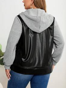 EMERY ROSE Áo khoác da PU dài tay có mũ trùm đầu, túi chắp vá cỡ lớn, khóa kéo phía trước, có túi, dùng cho mùa đông - Nhiều màu - Xem 2