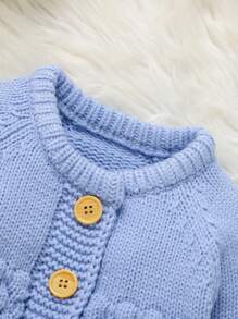 SHEIN Vintaside Kids Áo len dài tay Raglan cổ tròn màu trơn cho bé gái, mùa thu đông - Màu xanh lam - Xem 4