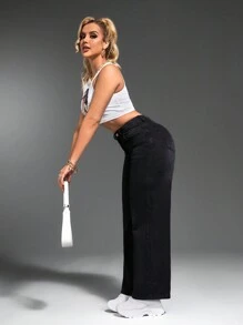 SHEIN SXY Women's Loose-Fit Straight-Leg Denim Pants With Pockets, Casual And Versatile - Grey - View 6