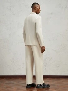 AKNOTIC Formal 2pcs Men' Loose Fit Casual Business Suit - Long Jacket And Straight Leg Pants, Spring Autumn