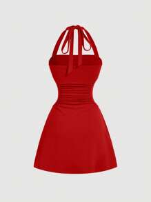 SHEIN MOD 女士 A 字形系带连衣裙 - 紅色 - 查看 2