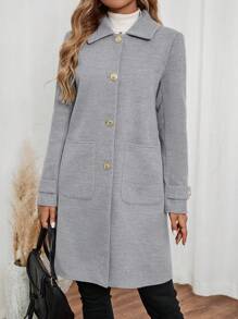EMERY ROSE Damski płaszcz w jednolitym kolorze z kołnierzem typu stójka i długim rękawem, zdobiony metalowymi guzikami, na jesień/zimę