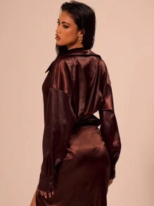 MUSERA Long Sleeve Collared Loose Fit Shirt Body Suit Sexy Club Spring Summer Vacation