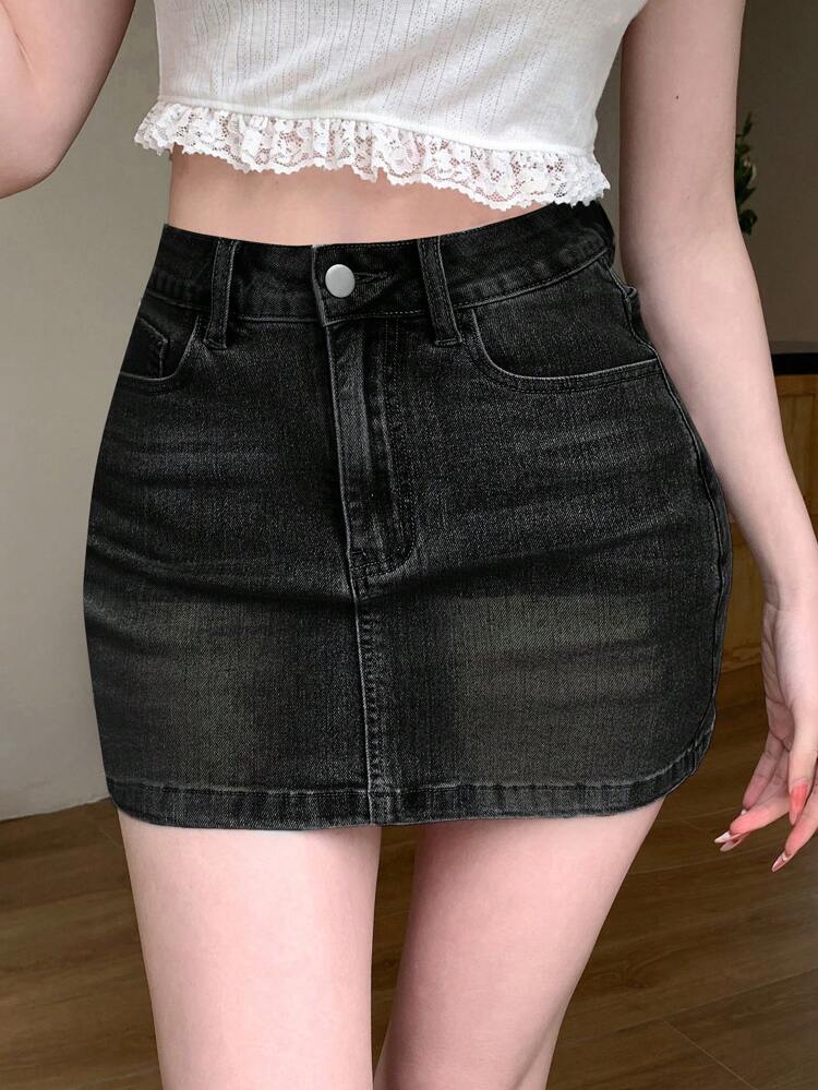 Women's Washed Distressed Denim Mini Skirt Jeans Skirt