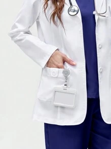 TaskEZ Women's Solid Color Flat Collar Button Front Long Sleeve Pockets Regular Jacket, Lab Coats