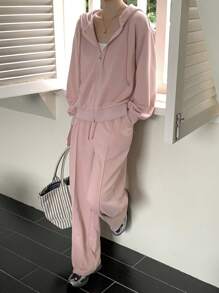 DAZY 2pcs/Set Women's Solid Color Hoodie And Pants Suit, Fall Clothes,Back To School Clothes