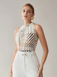 MOTF Classy GRAPHIC PRINT KEYHOLE BACK SLEEVELESS BLOUSE