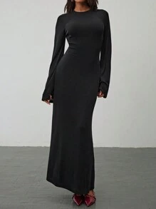 Aloruh Vestido largo ajustado tipo sirena de unicolor elegante sin espalda para mujer, otoño/invierno