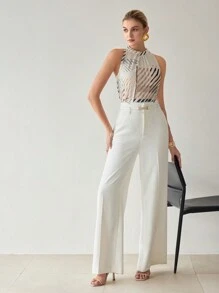 MOTF Classy GRAPHIC PRINT KEYHOLE BACK SLEEVELESS BLOUSE