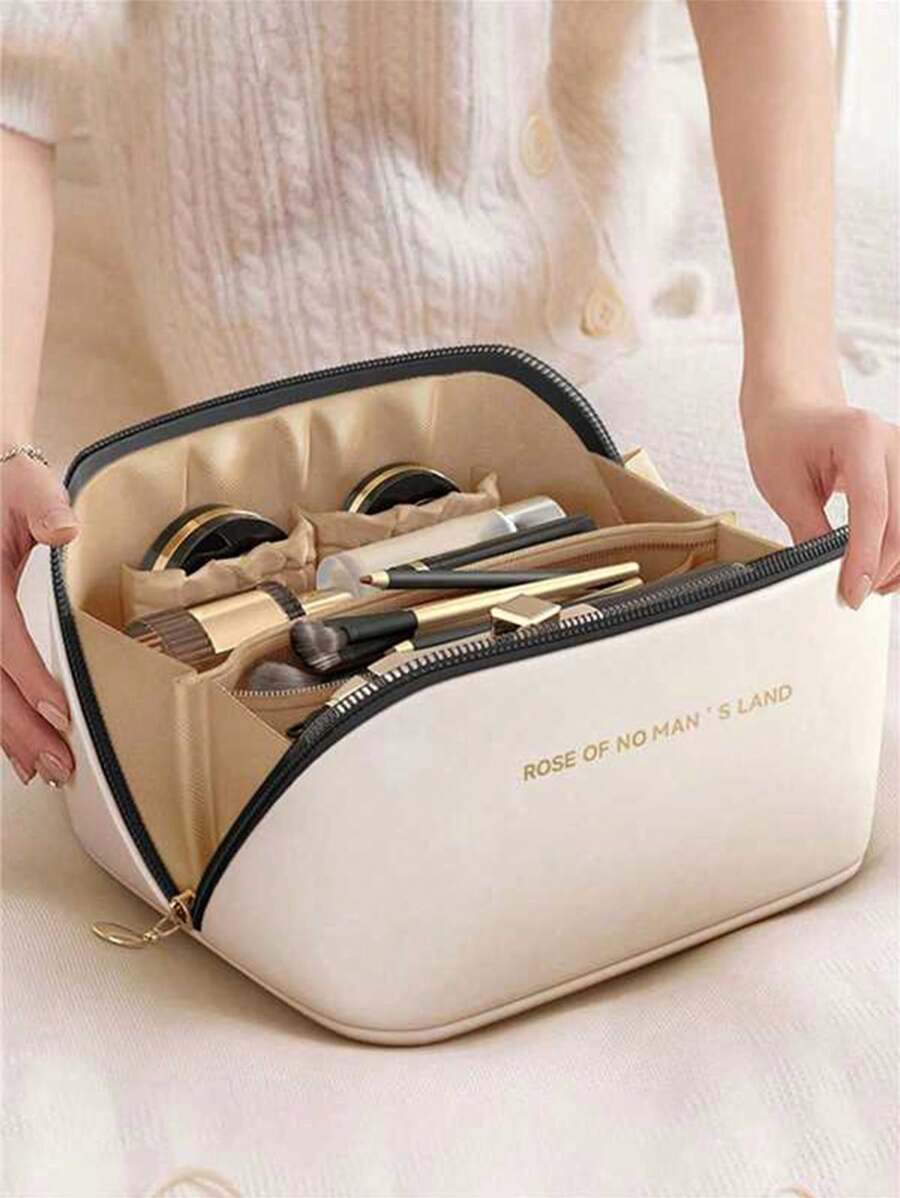 1 PIEZA Bolsa de almacenamiento multifuncional, bolso de maquillaje de PU, bolso de maquillaje organizador de gran capacidad para viaje, vacaciones, vuelta al colegio, regalo de Navidad, estilo bohemio