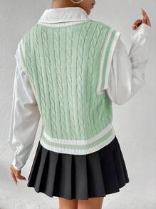 Lunelith SHEIN Lunessa Women's Casual V-Neck Letter Pattern Knitted Sweater Vest, Fall/Winter