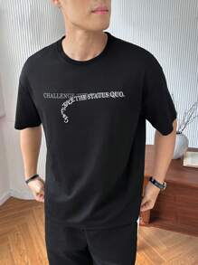 Manfinity Hypemode Men's Round Neck Short Sleeve Letter Print Casual Everyday T-Shirt