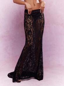 MISSGUIDED Music Festival Sheer Lace Mermaid Hem Maxi Skirt With Train