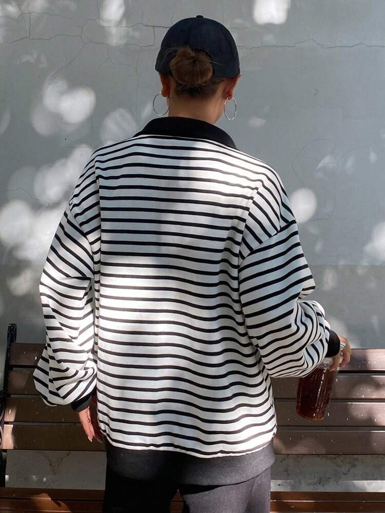 Women's Zip Up Long Sleeve Striped Casual Loose Comfortable Sweatshirt