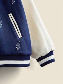SHEIN Young Boys' Lightning Embroidery Inset-Sleeve Blue Sports Casual Outdoor Athletic Baseball Jacket, Suitable For Autumn/Winter - Blue - View 6
