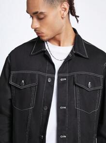 Manfinity VCAY Men's Loose Fit Woven Long Sleeve Jacket & Outwear, For Fall Winter - Black - View 2