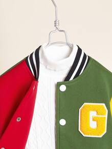 SHEIN 1pc Young Boys' Casual Varsity Jacket, Comfortable, Fashionable, Versatile, Breathable, Suitable For Daily Wear, School, Outings, Sports, Autumn & Winter Season