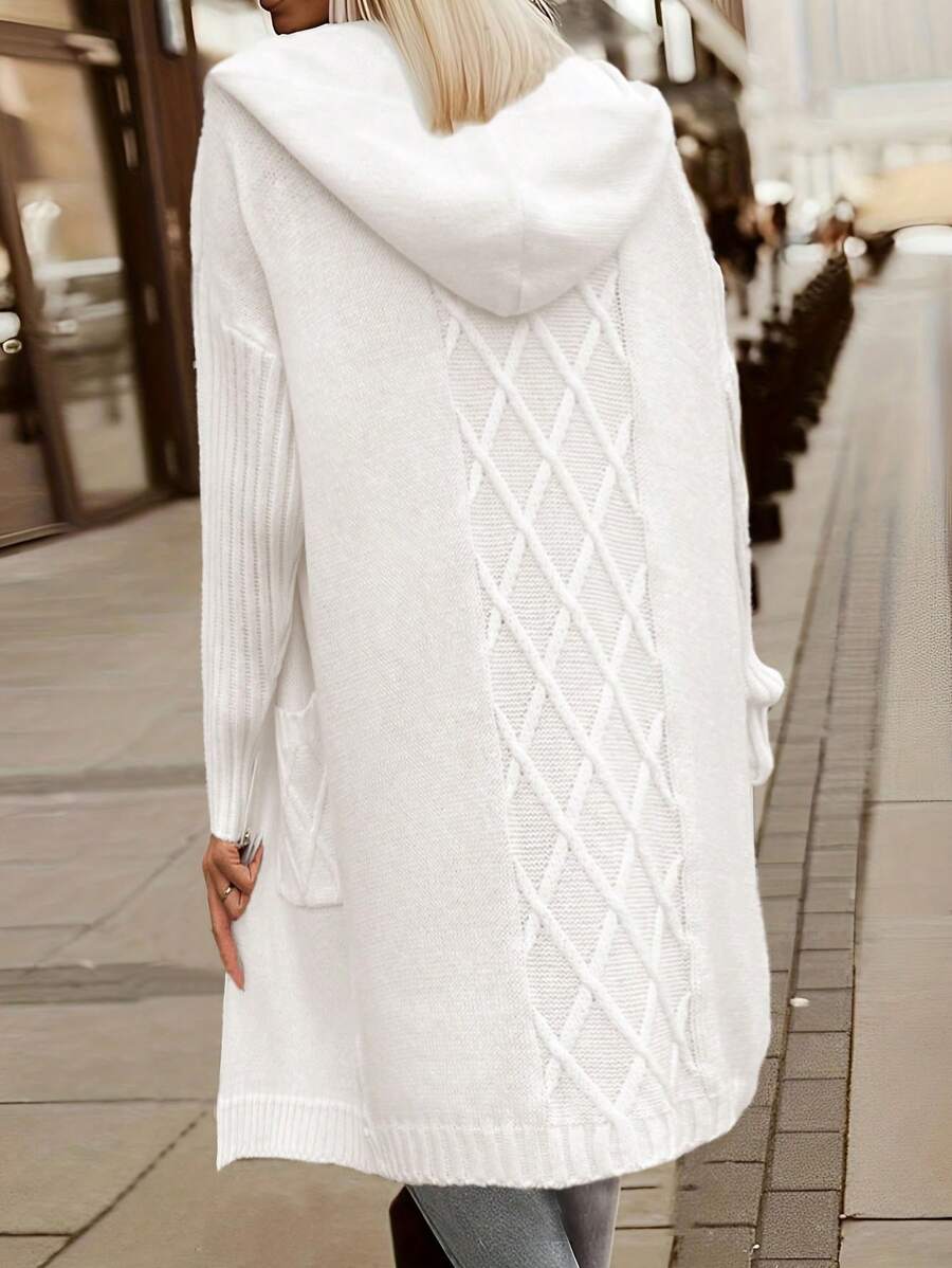 SHEIN Unity Áo len chui đầu dài tay có mũ trùm đầu cho nữ - trắng - Xem 1