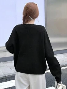 DAZY Crew Neck Langarm Schleifenmuster Pullover für den Lässig Alltag, Herbstkleidung - Schwarz - Übersicht 5